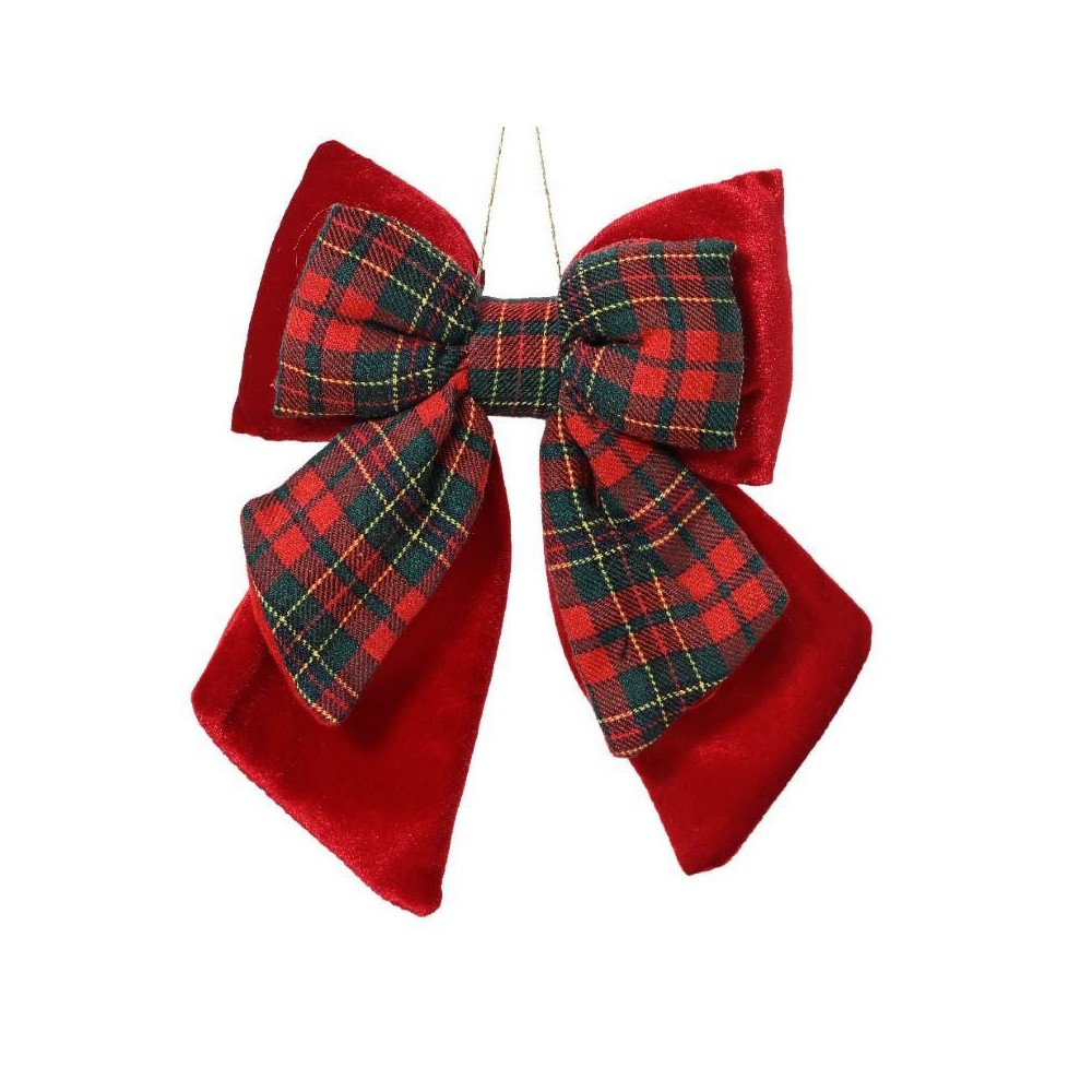 FIOCCO IN VELLUTO H.23CM. SCOZZESE ROSSO